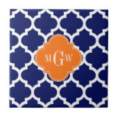 Navy Blue Wt Chevron Pumpkin Quatrefoil 3 Monogram Tegeltje (Voorkant)