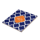 Navy Blue Wt Chevron Pumpkin Quatrefoil 3 Monogram Tegeltje (Zijkant)