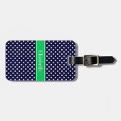 Navy Blue Wt Polka Dot Emerald Green Name Monogram Bagagelabel (Voorkant horizontaal)