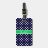 Navy Blue Wt Polka Dot Emerald Green Name Monogram Bagagelabel (Voorkant verticaal)
