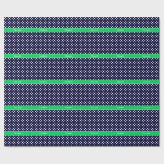Navy Blue Wt Polka Dot Emerald Green Name Monogram Cadeaupapier (Vlak)