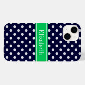 Navy Blue Wt Polka Dot Emerald Green Name Monogram Case-Mate iPhone Case (Achterkant (horizontaal))