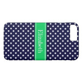 Navy Blue Wt Polka Dot Emerald Green Name Monogram Case-Mate iPhone Case (Achterkant (Horizontaal))