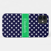 Navy Blue Wt Polka Dot Emerald Green Name Monogram Case-Mate iPhone Case (Achterkant (horizontaal))