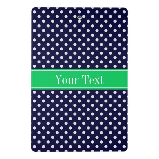 Navy Blue Wt Polka Dot Emerald Green Name Monogram Mini Klembord (Achterkant)