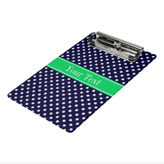 Navy Blue Wt Polka Dot Emerald Green Name Monogram Mini Klembord (Angled3)