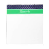 Navy Blue Wt Polka Dot Emerald Green Name Monogram Notitieblok (Voorkant)