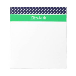 Navy Blue Wt Polka Dot Emerald Green Name Monogram Notitieblok