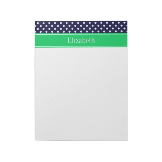 Navy Blue Wt Polka Dot Emerald Green Name Monogram Notitieblok (Linkerzijde)