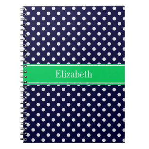 Navy Blue Wt Polka Dot Emerald Green Name Monogram Notitieboek