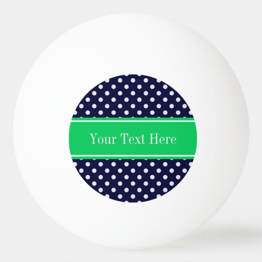 Navy Blue Wt Polka Dot Emerald Green Name Monogram Pingpongbal (Achterkant)