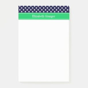 Navy Blue Wt Polka Dot Emerald Green Name Monogram Post-it® Notes