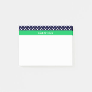 Navy Blue Wt Polka Dot Emerald Green Name Monogram Post-it® Notes