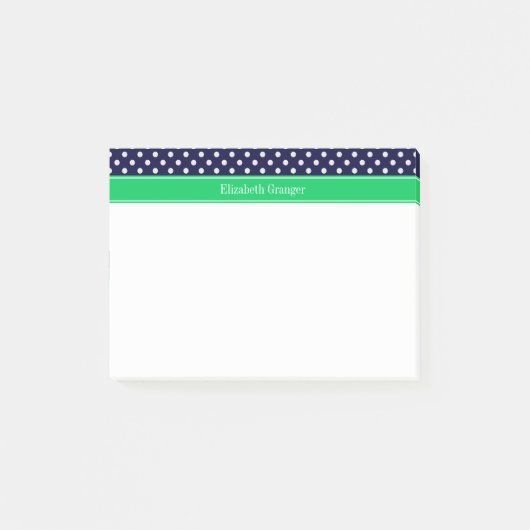 Navy Blue Wt Polka Dot Emerald Green Name Monogram Post-it® Notes (Voorkant)
