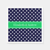 Navy Blue Wt Polka Dot Emerald Green Name Monogram Servetten (Voorkant)