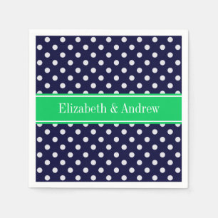 Navy Blue Wt Polka Dot Emerald Green Name Monogram Servetten