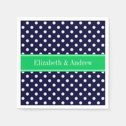 Navy Blue Wt Polka Dot Emerald Green Name Monogram Servetten (Voorkant)