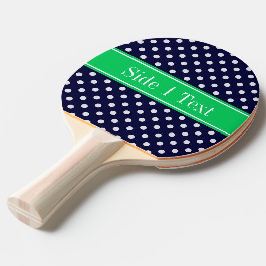 Navy Blue Wt Polka Dot Emerald Green Name Monogram Tafeltennisbatje (Voorkant Gekanteld)