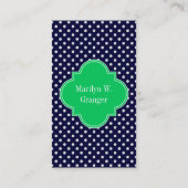 Navy Blue Wt Polka Dot Emerald Green Name Monogram Visitekaartje (Achterkant)