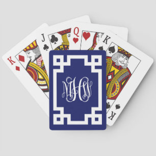 Navy Blue Wt Winged Script Monogram Griekse Sleute Pokerkaarten