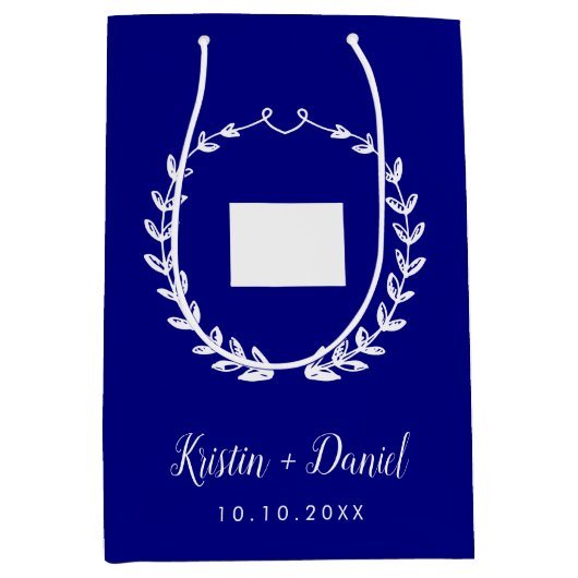 Navy Blue Wyoming Map Wedding Welcome Swag Medium Cadeauzakje (Voorkant)