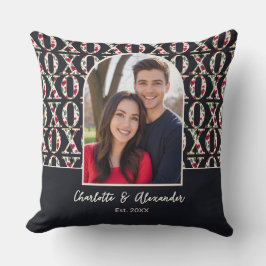 Navy Blue XOXO Patroon | Koppel Foto Moderne Boog Kussen