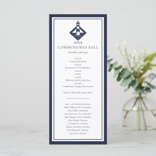 Navy Blue Yacht Club Nautical Menu Programma (Staand voorkant)