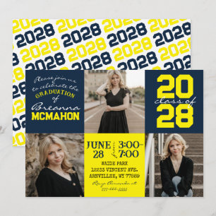 Navy Blue & Yellow 3 foto Afstuderen uitnodiging