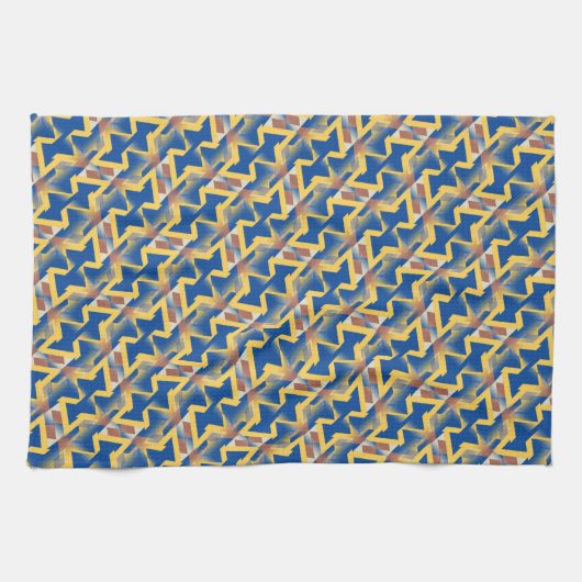 Navy Blue + Yellow Abstract driehoekspatroon Theedoek (Horizontaal)