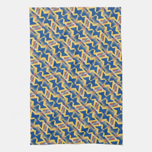 Navy Blue + Yellow Abstract driehoekspatroon Theedoek (Verticaal)