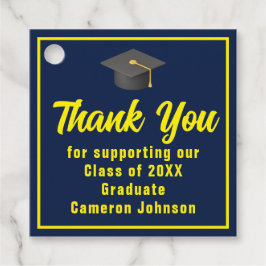 Navy Blue Yellow Afstuderen aangepaste afstudeerfe Bedankjes Labels