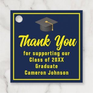Navy Blue Yellow Afstuderen aangepaste afstudeerfe Bedankjes Labels