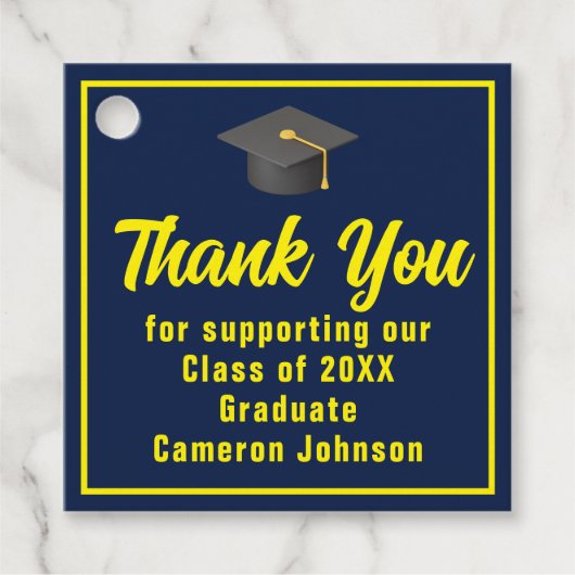 Navy Blue Yellow Afstuderen aangepaste afstudeerfe Bedankjes Labels (Voorkant)