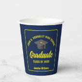 Navy Blue Yellow Afstuderen aangepaste afstudeerfe Papieren Bekers (Achterkant)