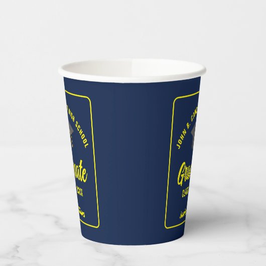 Navy Blue Yellow Afstuderen aangepaste afstudeerfe Papieren Bekers (Links)
