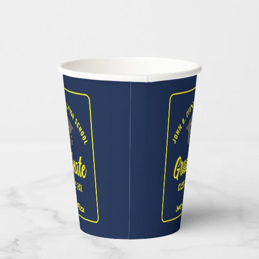 Navy Blue Yellow Afstuderen aangepaste afstudeerfe Papieren Bekers (Rechts)