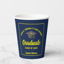 Navy Blue Yellow Afstuderen aangepaste afstudeerfe Papieren Bekers