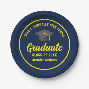 Navy Blue Yellow Afstuderen aangepaste afstudeerfe Papieren Bordje