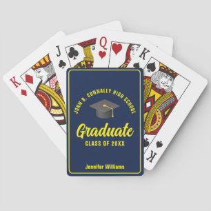 Navy Blue Yellow Afstuderen aangepaste afstudeerfe Pokerkaarten