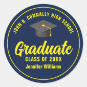 Navy Blue Yellow Afstuderen aangepaste afstudeerfe Ronde Sticker (Voorkant)