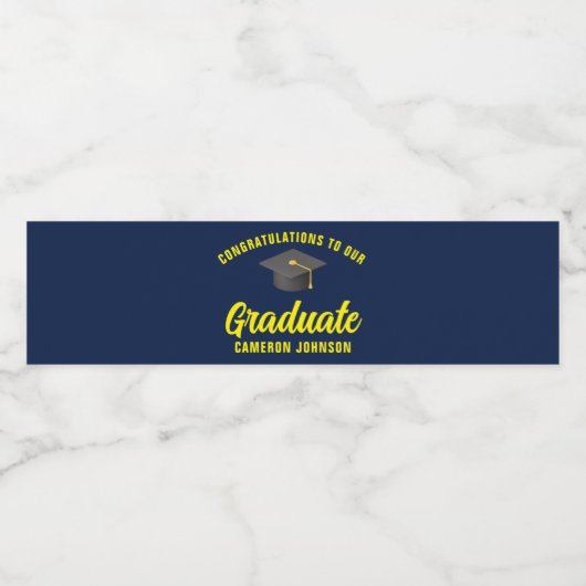 Navy Blue Yellow Afstuderen aangepaste afstudeerfe Waterfles Etiket (Enkel label)