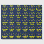 Navy Blue Yellow Afstuderen Custom Afstuderen Cadeaupapier (Vlak)