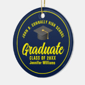 Navy Blue Yellow Afstuderen Custom Afstuderen Foto Keramisch Ornament (Links)