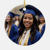 Navy Blue Yellow Afstuderen Custom Afstuderen Foto Keramisch Ornament (Achterkant)