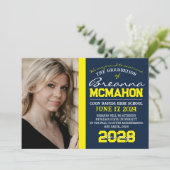 Navy Blue & Yellow Afstuderen foto bekendmaking Kaart (Staand voorkant)