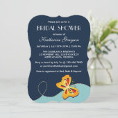 Navy Blue Yellow Butterfly Shower Kaart (Staand voorkant)