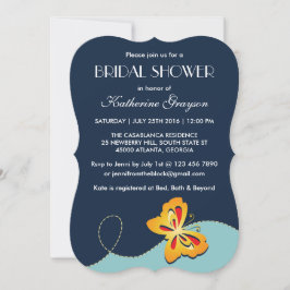 Navy Blue Yellow Butterfly Shower Kaart