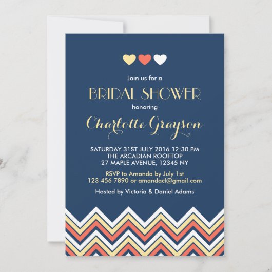 Navy Blue Yellow Chevron Bridal Shower Kaart (Voorkant)