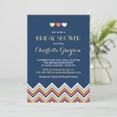 Navy Blue Yellow Chevron Bridal Shower Kaart (Staand voorkant)