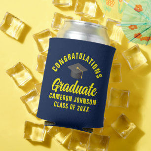 Navy Blue Yellow Custom Graduation Party Blikjeskoeler